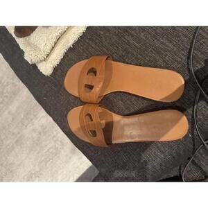 Hermès Lisboa Brown Leather Crocodile Slide Sandals sz 42